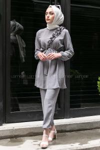 Modalamelif Omuz Fırfırlı İkili Takım Gri
