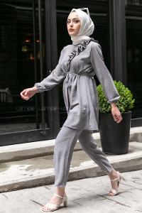 Modalamelif Omuz Fırfırlı İkili Takım Gri