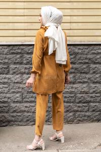 Modalamelif Omuz Fırfırlı İkili Takım Hardal Sarısı