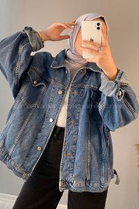 Modalamelif Çift Cepli Oversize Ceket Açık Mavi