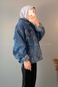 Modalamelif Çift Cepli Oversize Ceket Açık Mavi