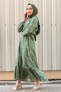 Modalamelif Beli Lastikli Minimal Dokuma Elbise Çağla