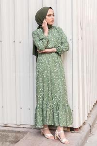 Modalamelif Beli Lastikli Minimal Dokuma Elbise Çağla