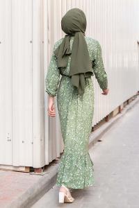 Modalamelif Beli Lastikli Minimal Dokuma Elbise Çağla