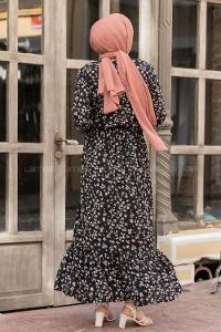 Modalamelif Beli Lastikli Minimal Dokuma Elbise Siyah