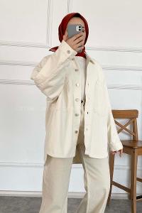 Modalamelif Çift Cepli Oversize Ceket Taş