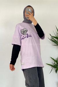 Modalamelif Kalp Nakışlı T-Shirt Lila