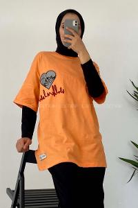 Modalamelif Kalp Nakışlı T-Shirt Oranj