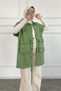 Modalamelif Kapak Cepli Metal Düğmeli Yelek Çağla Yeşili