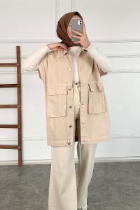 Modalamelif Kapak Cepli Metal Düğmeli Yelek Taş