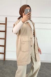 Modalamelif Kapak Cepli Metal Düğmeli Yelek Taş