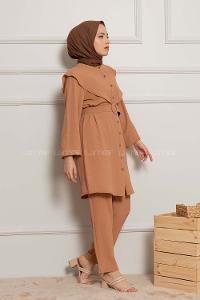 Modalamelif Kemerli Gömlek İkili Takım Camel