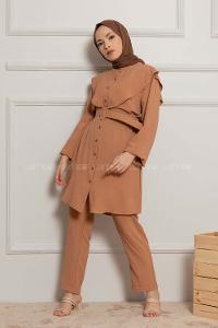 Modalamelif Kemerli Gömlek İkili Takım Camel
