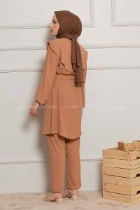 Modalamelif Kemerli Gömlek İkili Takım Camel
