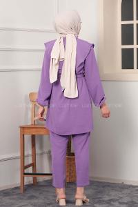 Modalamelif Kemerli Gömlek İkili Takım Eflatun