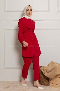 Modalamelif Kemerli Gömlek İkili Takım Kırmızı
