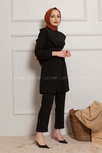 Modalamelif Kemerli Gömlek İkili Takım Siyah