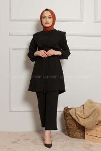 Modalamelif Kemerli Gömlek İkili Takım Siyah
