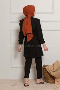 Modalamelif Kemerli Gömlek İkili Takım Siyah