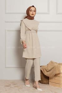 Modalamelif Kemerli Gömlek İkili Takım Taş Rengi