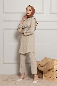 Modalamelif Kemerli Gömlek İkili Takım Taş Rengi