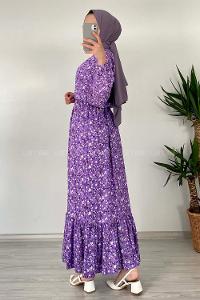 Modalamelif Kır Çiçeği Desenli Elbise Mor