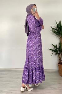 Modalamelif Kır Çiçeği Desenli Elbise Mor
