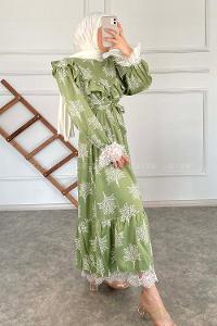 Modalamelif Kol Dantelli Desenli Elbise Çağla