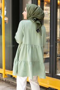 Modalamelif Metal Düğmeli Salaş Tunik Çağla