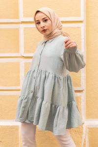 Modalamelif Metal Düğmeli Salaş Tunik Mint