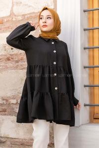 Modalamelif Metal Düğmeli Salaş Tunik Siyah