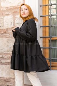 Modalamelif Metal Düğmeli Salaş Tunik Siyah