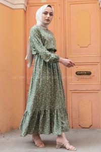 Modalamelif Minimal Papatya Desen Elbise Çağla Yeşili