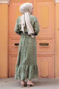 Modalamelif Minimal Papatya Desen Elbise Çağla Yeşili