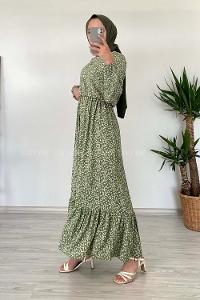 Modalamelif Minimal Papatya Desen Elbise Çağla Yeşili