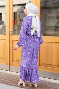 Modalamelif Minimal Papatya Desen Elbise Mor