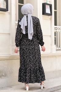 Modalamelif Minimal Papatya Desen Elbise Siyah