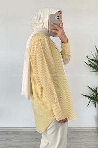 Modalamelif Önü Düğmeli Çizgili Gömlek Sarı