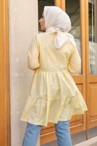 Modalamelif Önü Düğmeli Çizgili Tunik Sarı