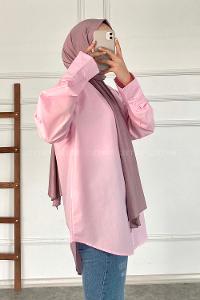 Modalamelif Önü Düğmeli Oversize Gömlek Pembe