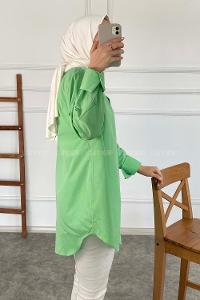 Modalamelif Önü Düğmeli Oversize Gömlek Yeşil