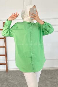 Modalamelif Önü Düğmeli Oversize Gömlek Yeşil