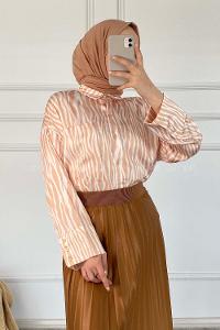 Modalamelif Önü Düğmeli Zebra Desen Gömlek Soft Pudra