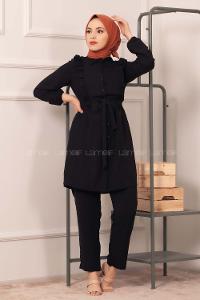 Modalamelif  Önü Fırfırlı İkili Takım Siyah