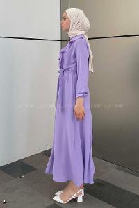 Modalamelif Önü Fırfırlı Kuşaklı Elbise Lila