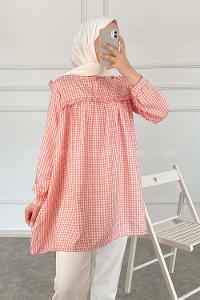 Modalamelif Önü Fırfırlı Pötikare Tunik Gül