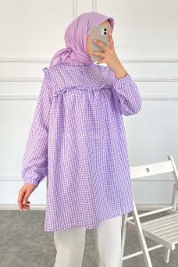 Modalamelif Önü Fırfırlı Pötikare Tunik Lila