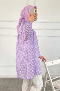 Modalamelif Önü Fırfırlı Pötikare Tunik Lila