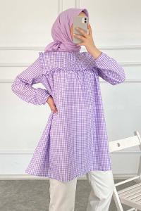 Modalamelif Önü Fırfırlı Pötikare Tunik Lila