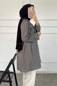 Modalamelif Önü Fırfırlı Pötikare Tunik Siyah